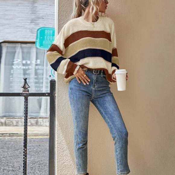 Boho Cozy striped print sweater multi color - Picture 3 of 5